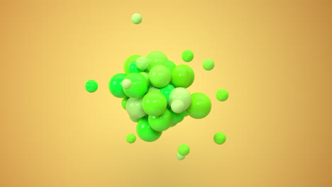 las bolas verdes se reúnen con fondo amarillo, renderización 3d.