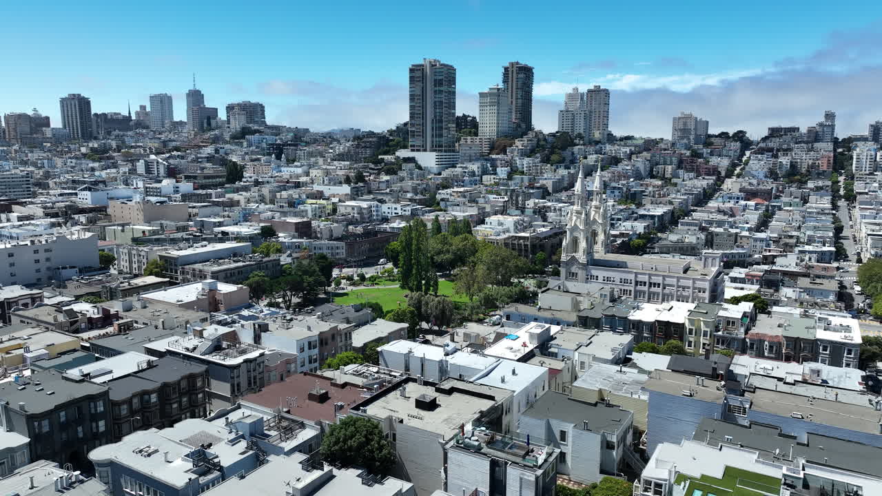 Aerial View Of Saints Peter And Paul Church In San Francisco, North Beach Neighbourhood, USA