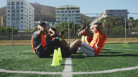 soccer players training on field