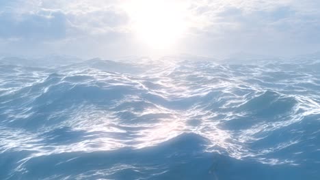 sunlight reflecting off deep sea ocean waves with sun in cloudy sky - 4k seamless loop motion background animation