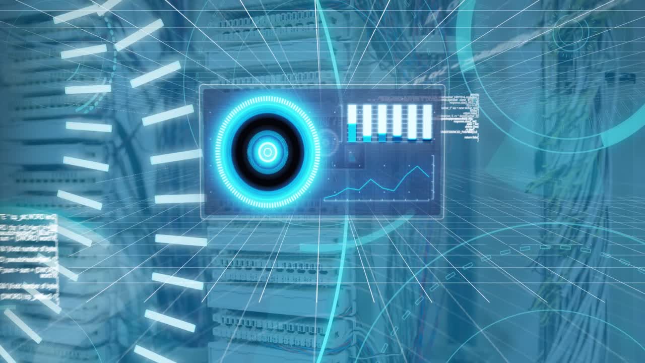 Animation of digital interface over server room