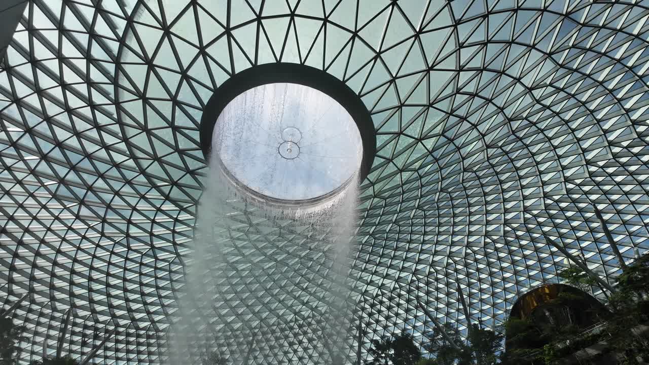 Indoor Waterfall inside a Geometric Dome