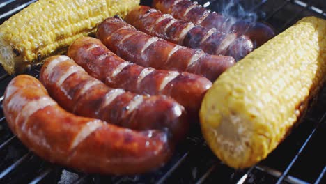 Five-delicious-sausages-grilling-with-corn