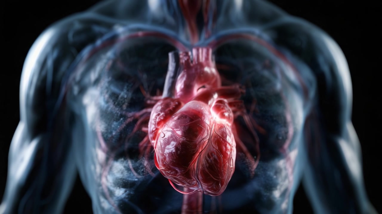 Una visualizzazione dettagliata del cuore umano, che mostra la sua struttura unica e l'importanza per il sistema circolatorio con realismo e chiarezza mozzafiato.