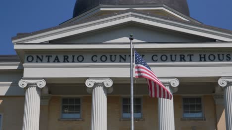 60fps front view of the beautiful ontario county courthouse in canandaigua, new york near canandaigua lake