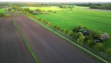 aerial view of dutch countryside with roads and fields