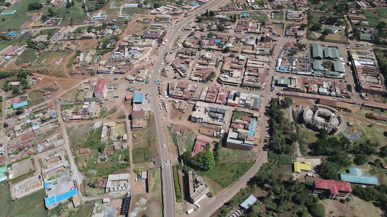 Paesaggio urbano della città di Loitokitok, Kenya, panorama aereo