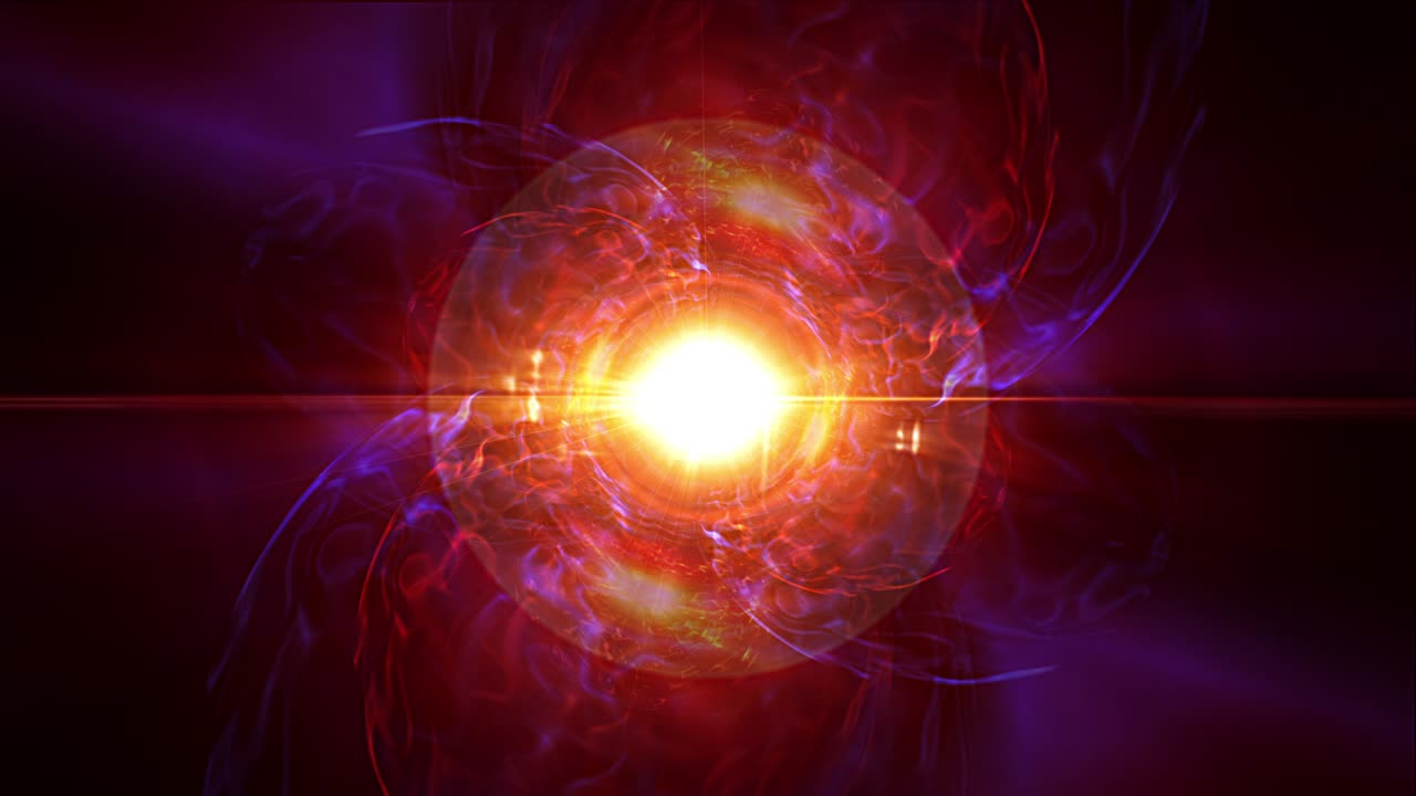 оптический эффект вспышки линзы, дрожание и вспышка света с абстрактным эффектом энергии. 4k цикл абстрактный фон линзы, с научно-фантастическим солнечным космическим плазменным энергетическим научным заголовком для цикла vj.