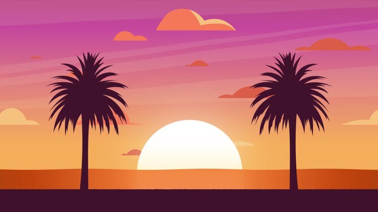 An animation of a Tropical summer background at sunset