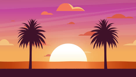 an animation of a tropical summer background at sunset