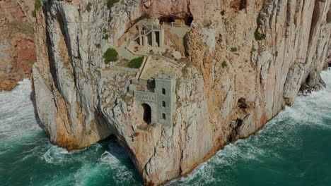 porto flavia: close-up aerial view of the old mining port on the island of sardinia