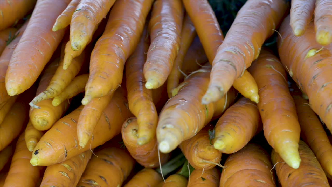 Carote fresche in esposizione in vendita al mercato