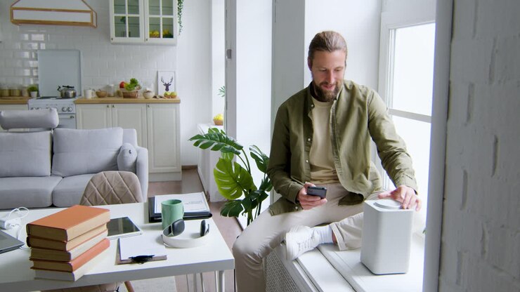 Mand sidder i vindueskarmen