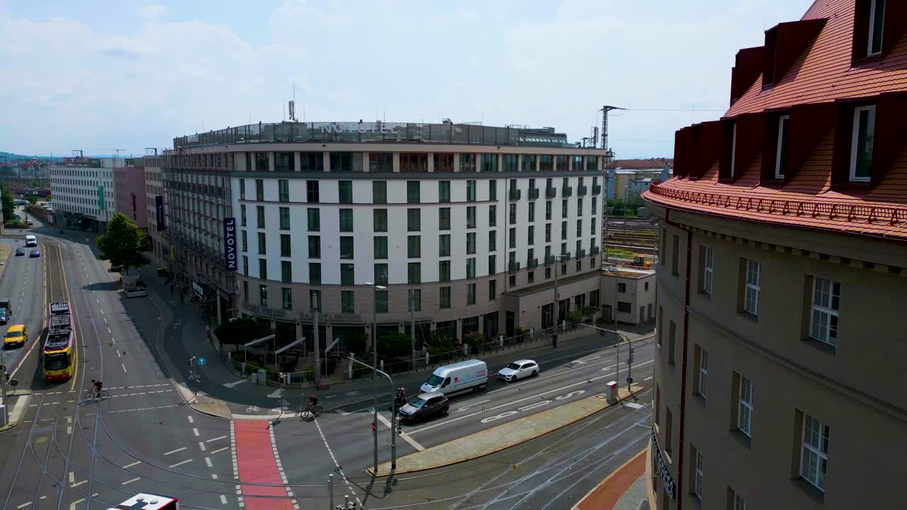 4K Aerial Drone Video of Hotels in Downtown Nurnberg, Germany