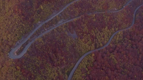 Gebirgspass,-Malerische-Route,-Hang-Voller-Farbveränderter-Wald-Im-Herbst,-Morgendämmerung
