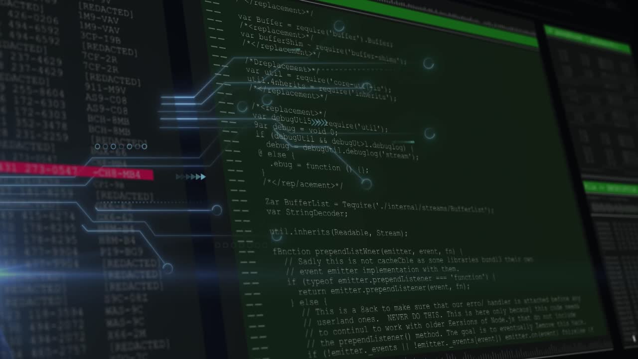 Animation of data processing over black background