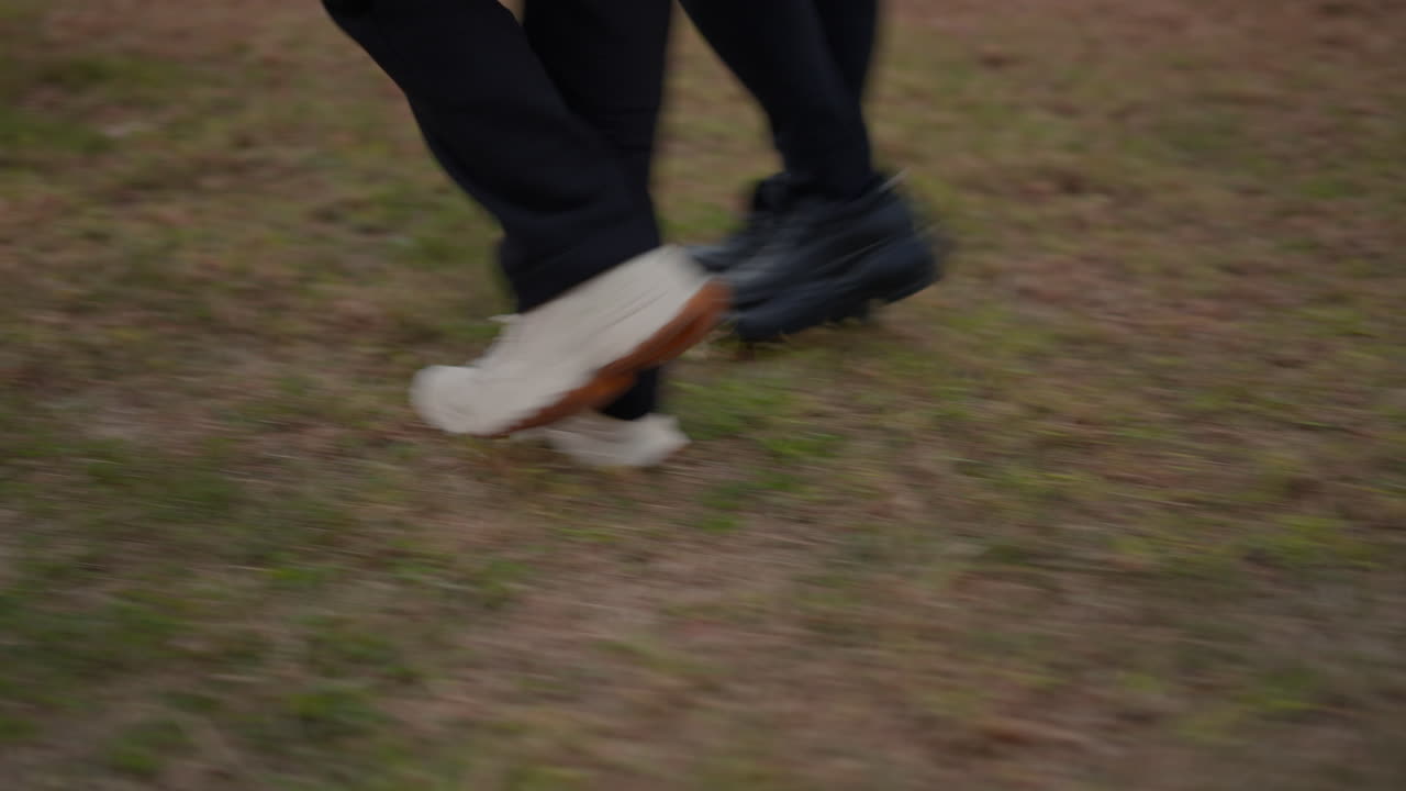 People walking on grass