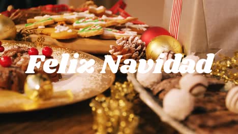 feliz navidad written over christmas decorations