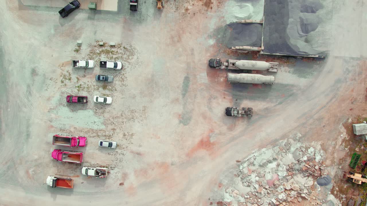 Aerial drone's view over ready mix concrete supplier