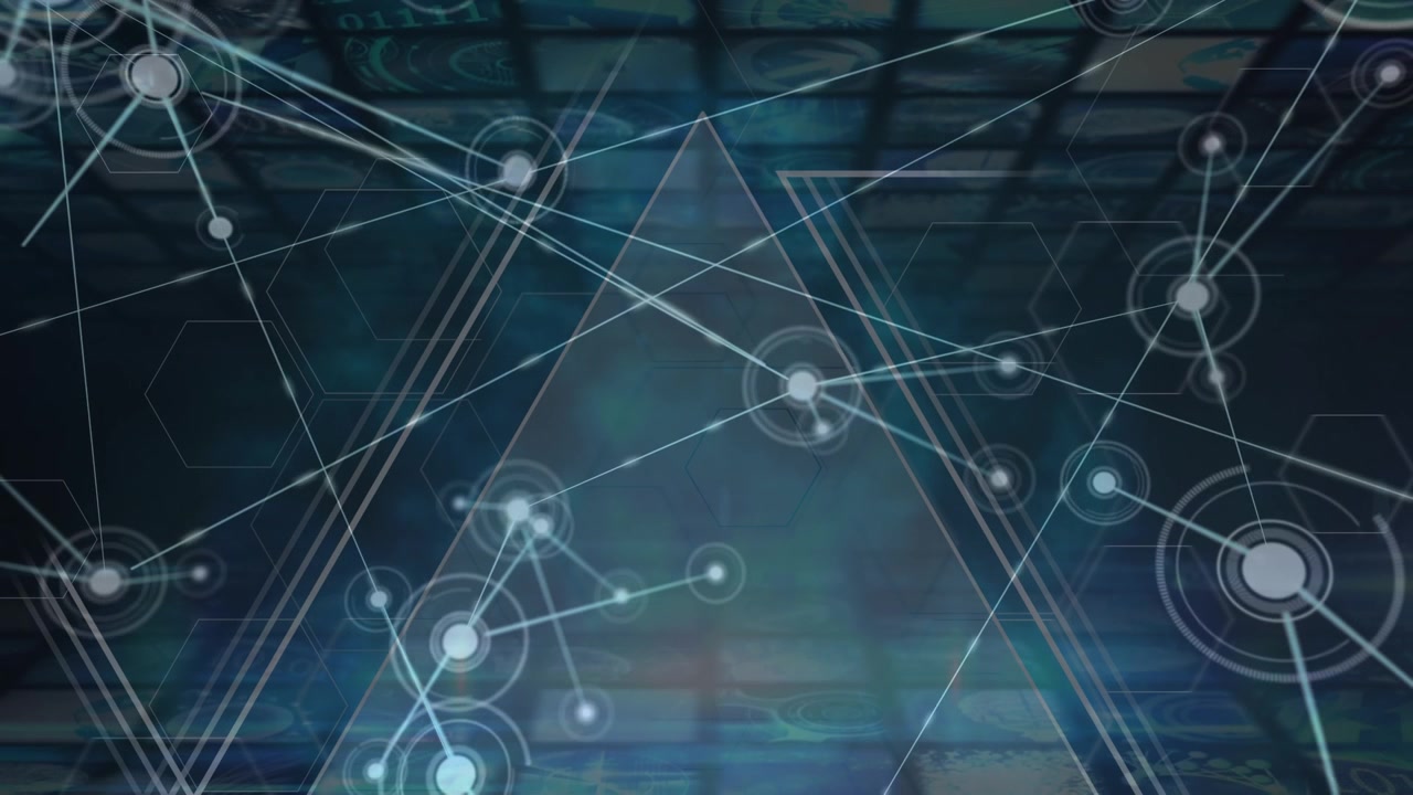 Animation of network of connections over navy digital space
