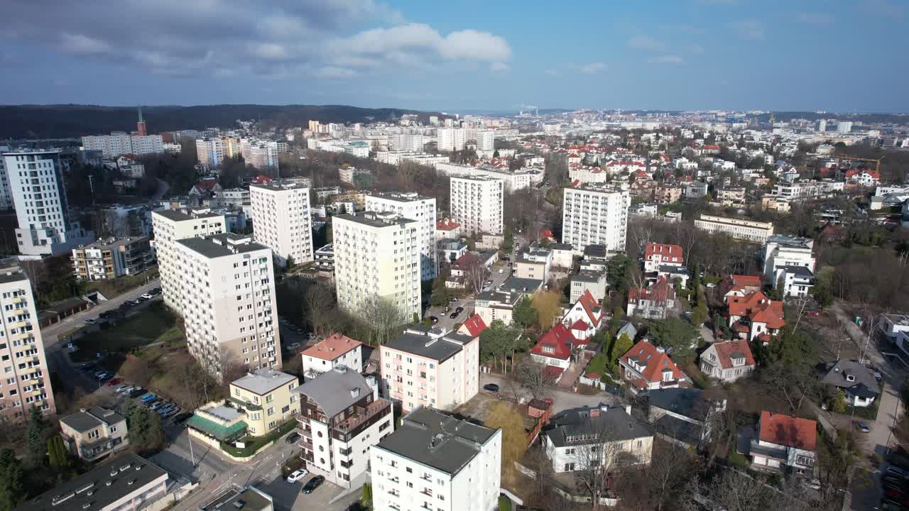 Old apartment flats from communist era. Soviet architecture buildings in Poland