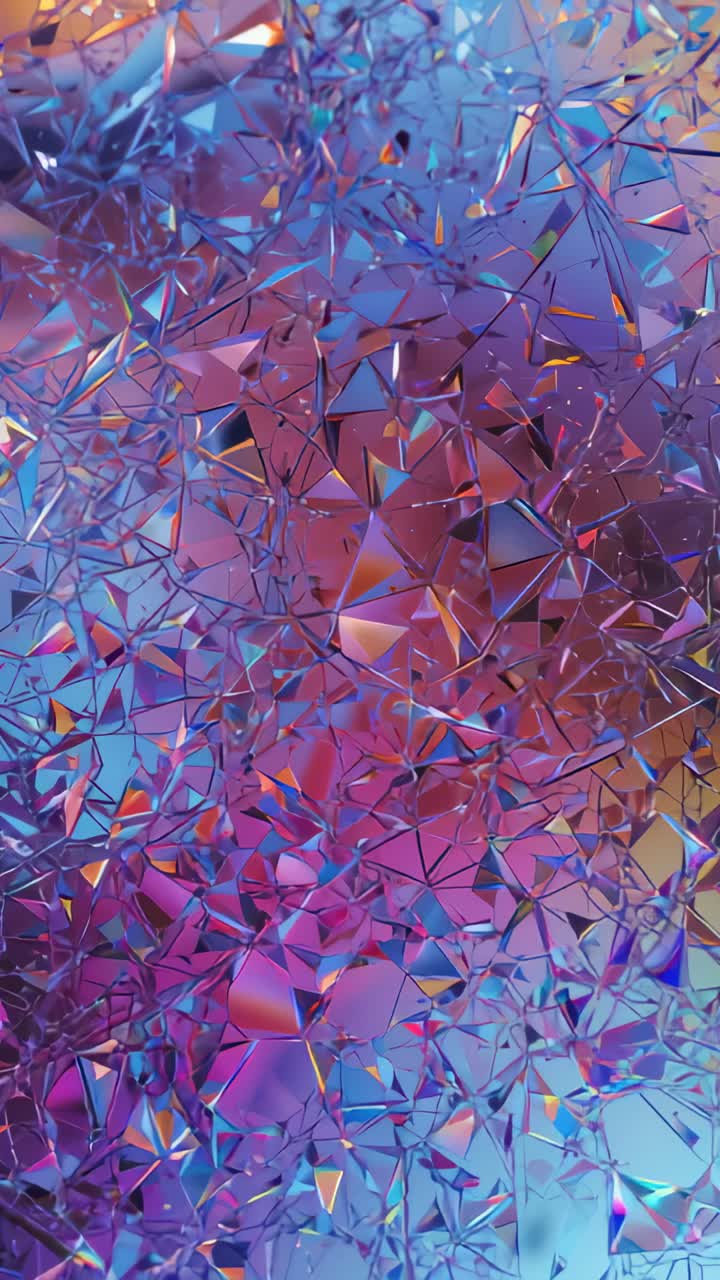 Vertical video: Tilting camera causing faceted panel showing color layers and flares in studio