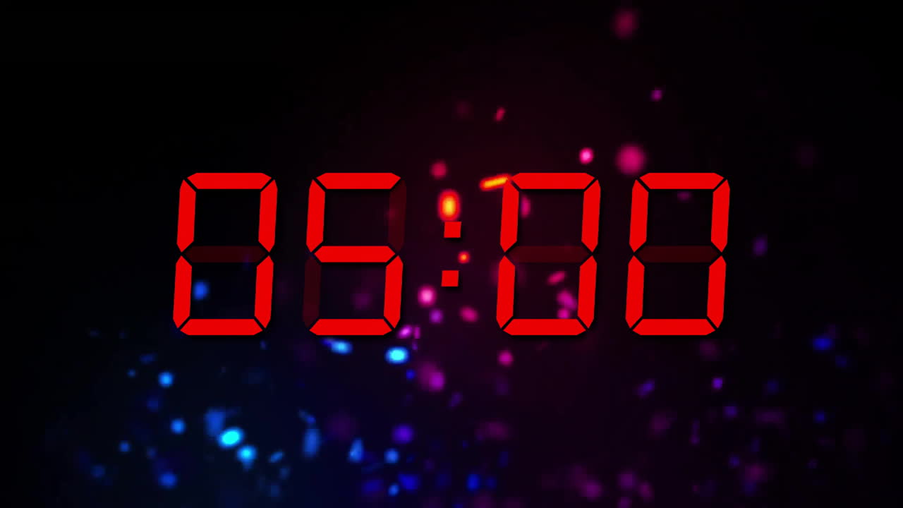 animación de cambio de temporizador digital rojo con luces de punto sobre fondo negro