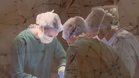 performing operation, surgeons with network data processing overlay in hospital
