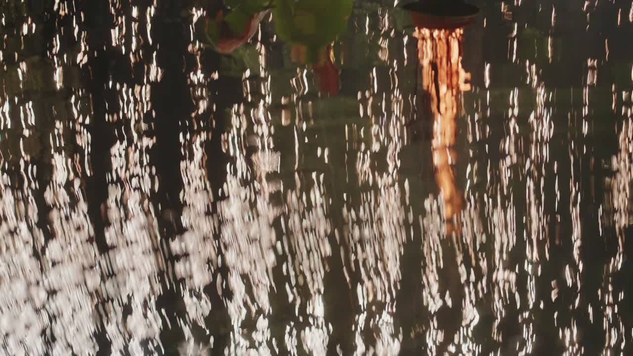 abstract golden light reflections shimmering on water at night with gentle motion