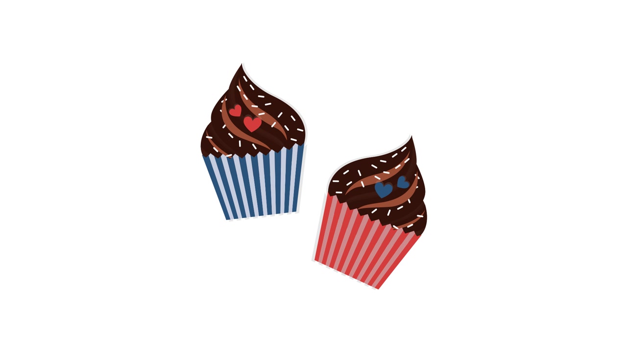 Cupcake animati con glassa al cioccolato e decorazioni a forma di cuore