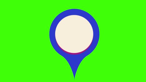 animated round-shaped blue location icon popping up on a green screen