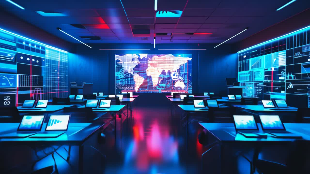 Futuristic Classroom with Interactive Displays