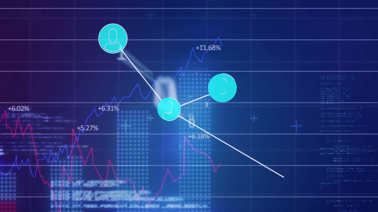 Stor cyan sirkel vises, lanserer nettverksbrukerikon-noder som lenker statistikk, oppdaterer og strålesveiper