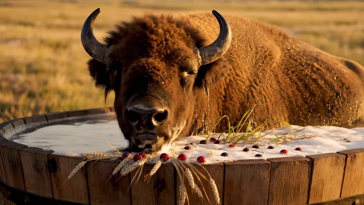 Bison taking a bath