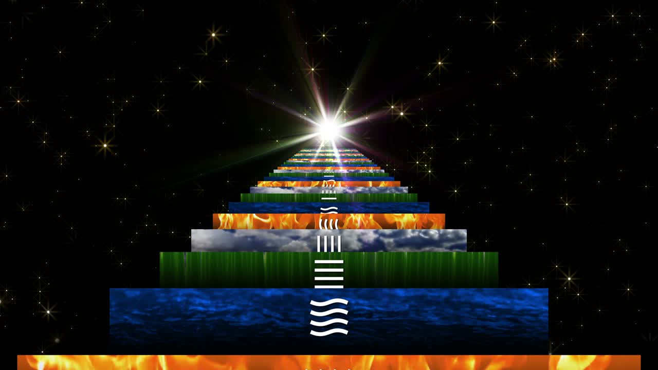 계단은 원소, 공기, 불, 땅, 물을 포함합니다.