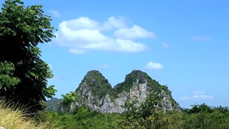 view of kampong trach mountains in kampot province in cambodia which is a popular hiking route for local and foreign tourist