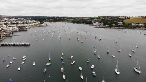 aerial view boats moored in falmouth harbour