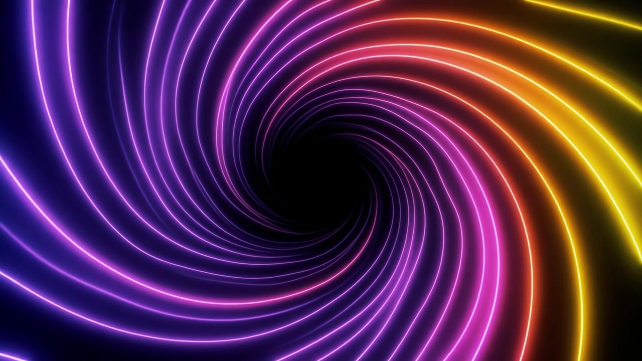 Animazione di un tunnel di linee a spirale luminose e dinamiche