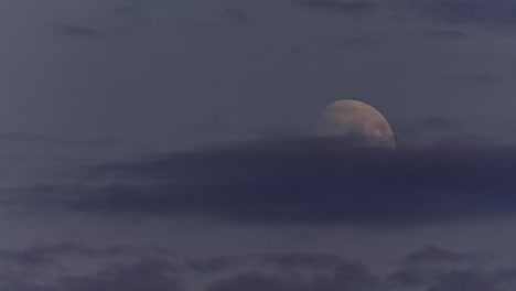daylight moon. the descending moon among light clouds in daylight at 2am arctic summer. time lapse