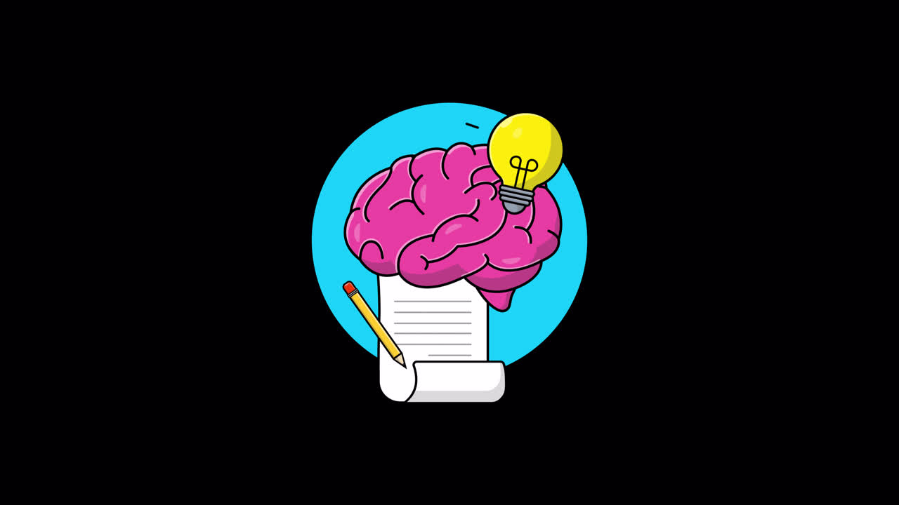 Animated Brain Generating an Idea with a Glowing Lightbulb and Paper
