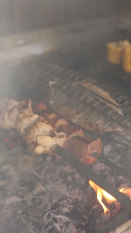 grilled meat and vegetables on skewers