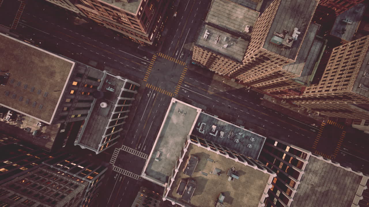 vista aérea de la ciudad con cruces de carreteras y edificios