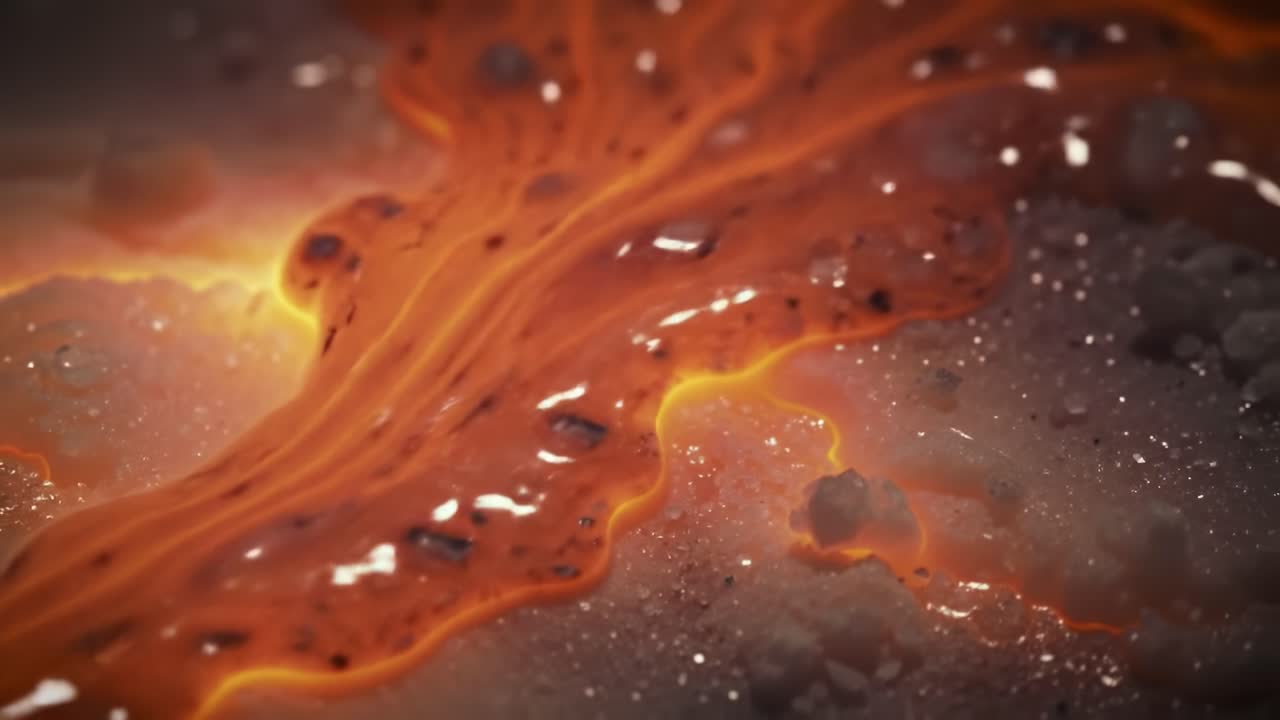 Captivating Flow of Magma: An Abstract Visual Journey Through Vibrant Lava and Glowing Hotspots Illuminating the Surface of a Volcanic Landscape