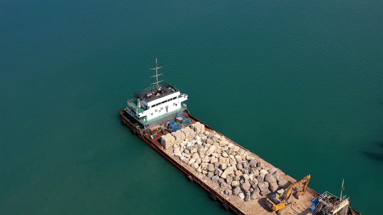 Aerial Footage over Harbor Under Construction, Top down View