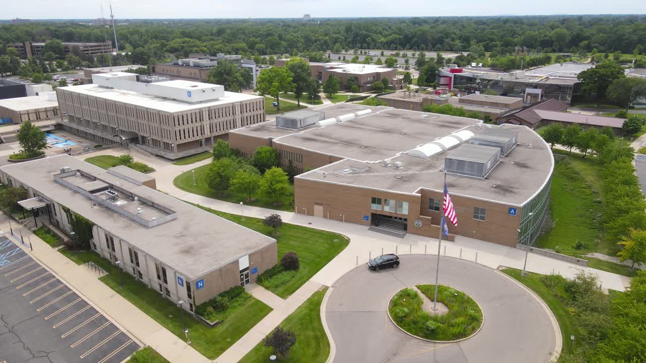 Henry Ford College, Dearborn Michigan, USA, aerial orbit view
