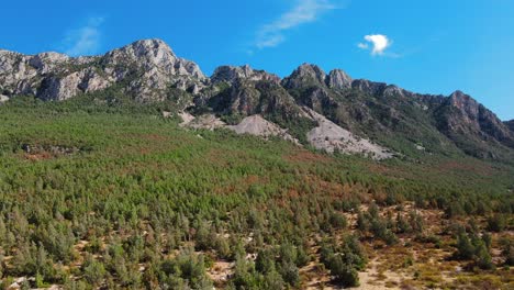 a breathtaking view of tunisia's jbal ressas, showcasing rugged mountains, vibrant autumn foliage, and a serene landscape under a clear sky.