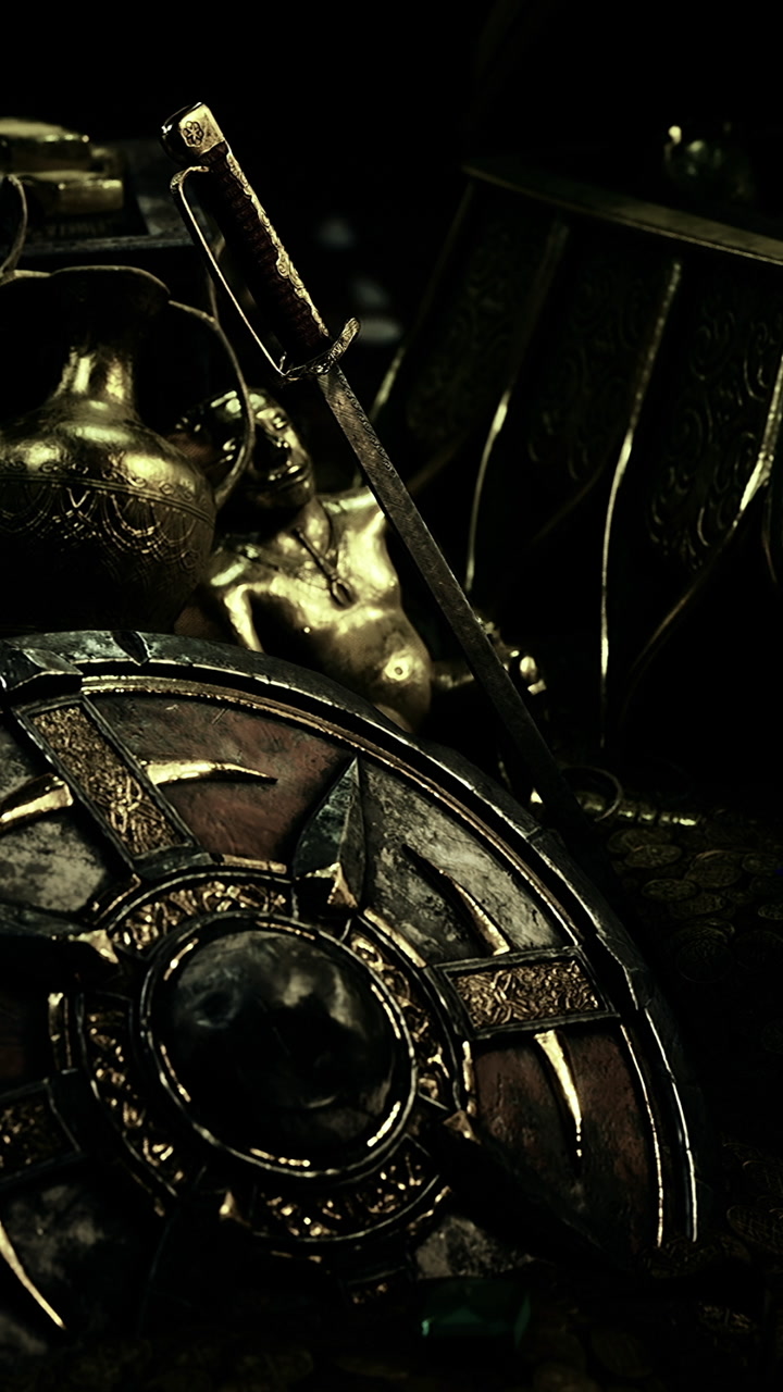 Ancient treasures tell stories of warriors and legends in shadowy depths