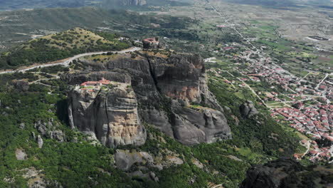 High-altitude-view-of-Meteora-rock-formations-and-monasteries-Greece