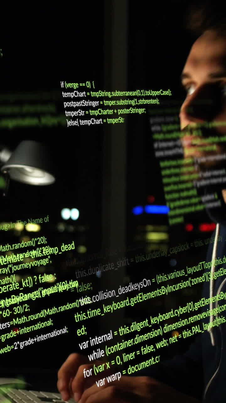 animación del procesamiento de datos sobre un hacker caucásico