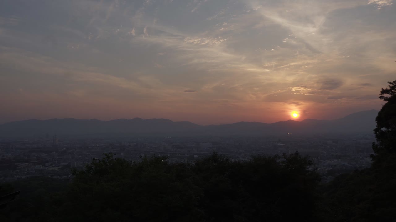 Experiencing Beautiful Sunset On Top Of Fushimi Inari-Taisha In Kyoto - Aerial Shot